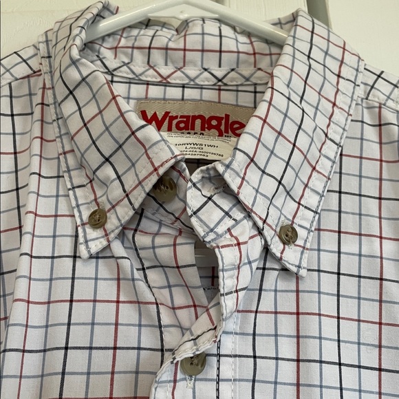 Men's L Wrangler White check Button down short sleeve Shirt left breast pocket - Picture 8 of 10
